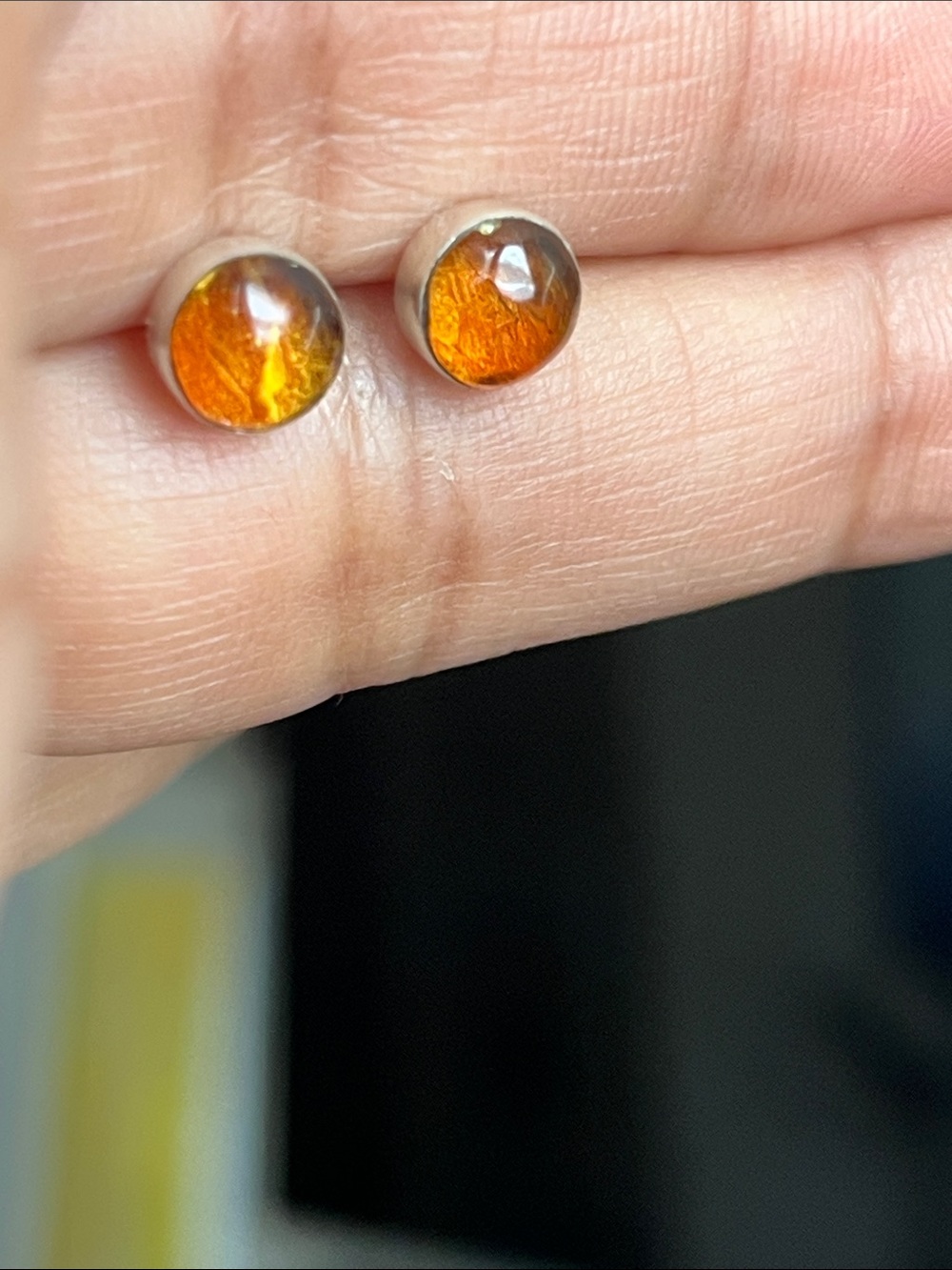 Amber Sterling Stud Earrings - Picture 6 of 11
